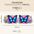 Borboleta Azul com Flores Rosa - Transfer Têxtil DTF - img 1