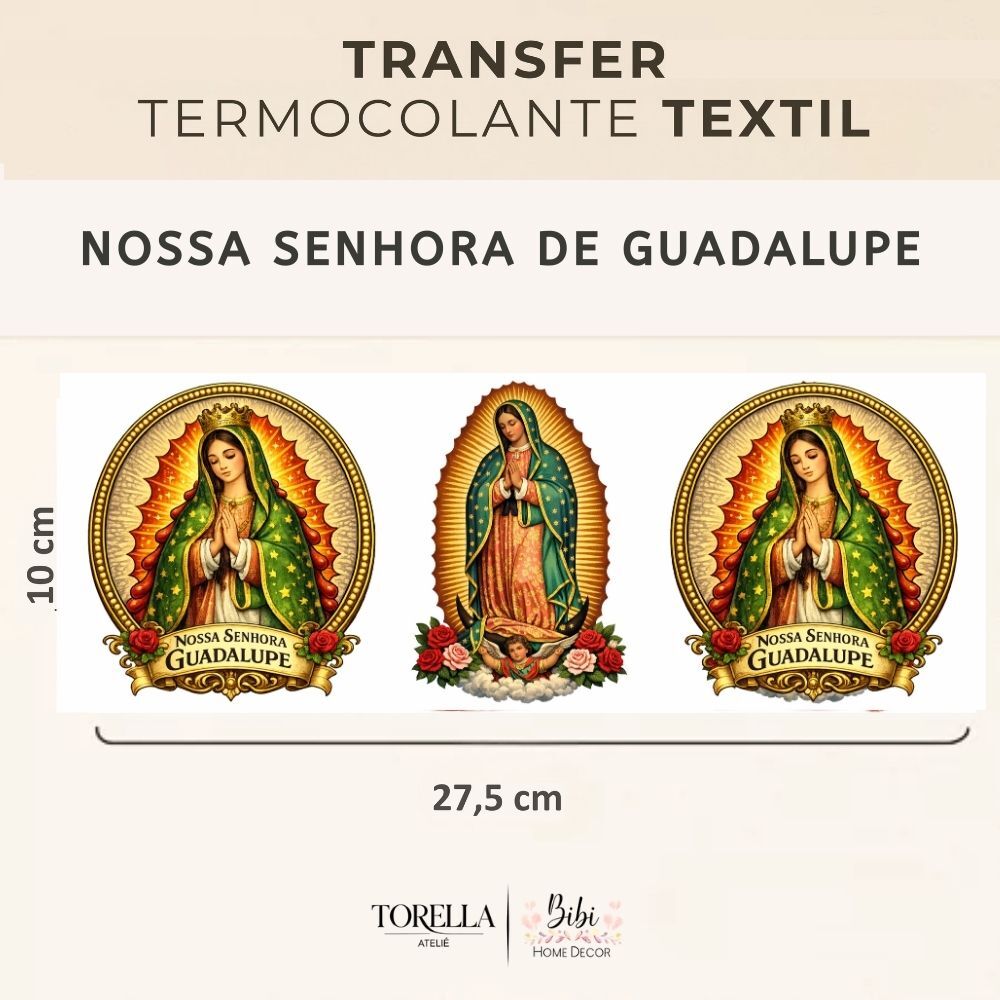 Nossa Senhora de Guadalupe - Trio Medalha Floral - Transfer Têxtil DTF - img 1