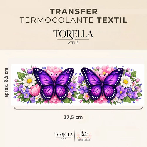 Borboleta Roxa com Flores - Transfer Têxtil DTF - img 1