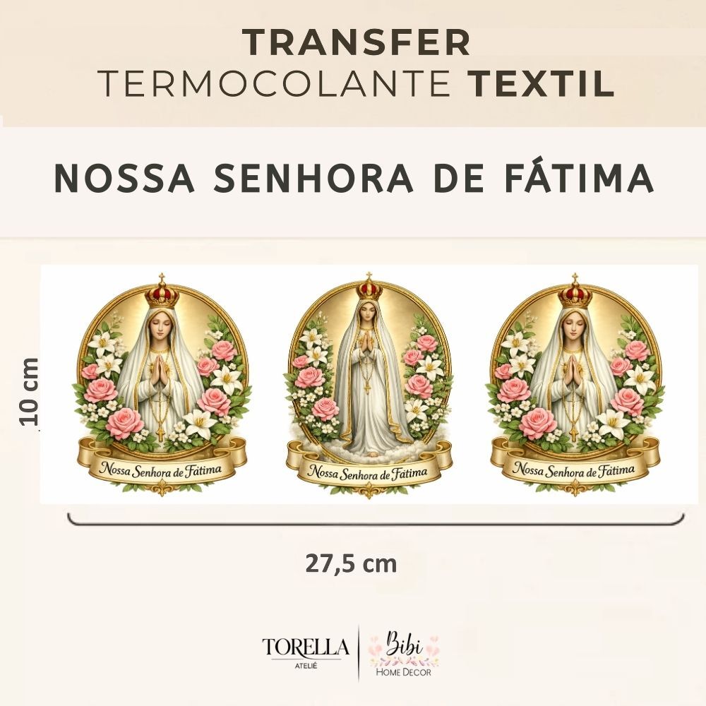 Nossa Senhora de Fátima - Trio Medalha Floral - Transfer Têxtil DTF - img 1