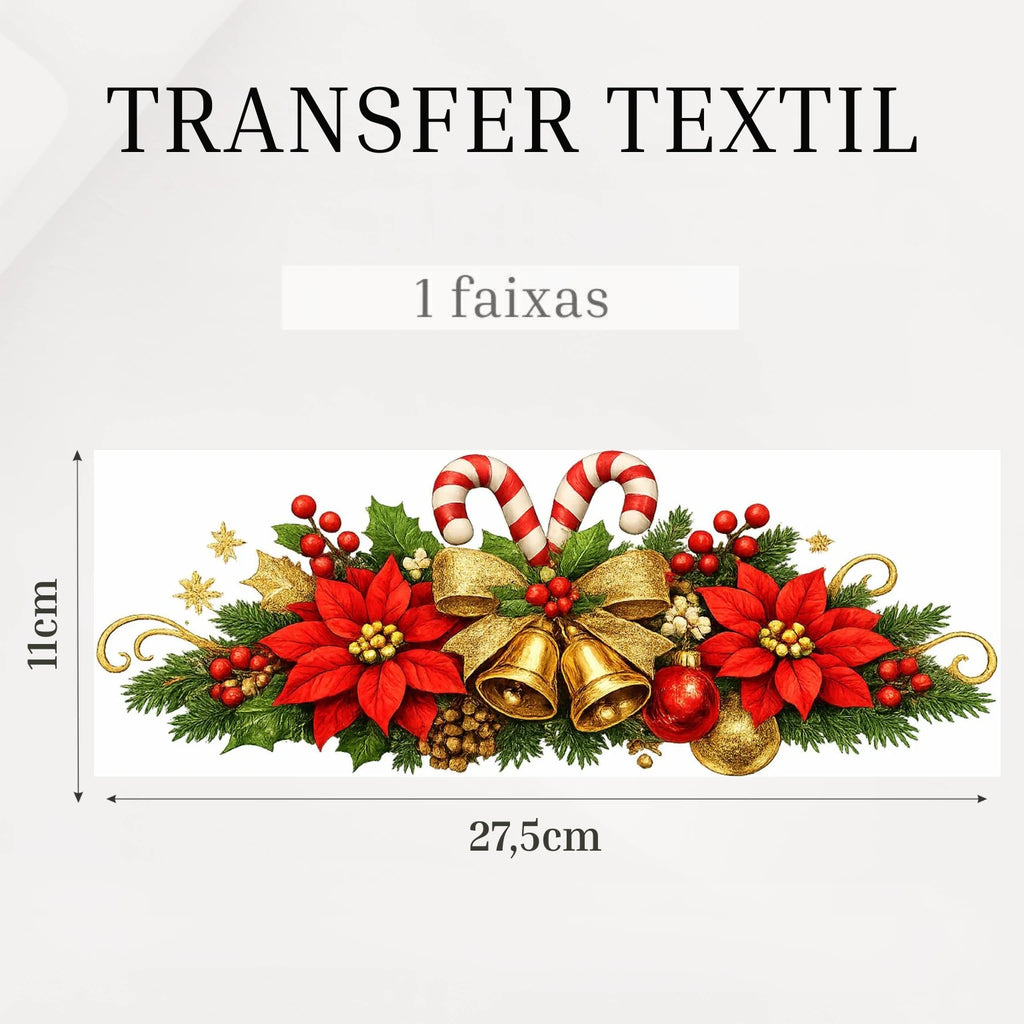 Transfer têxtil DTF Flores de Natal com Sino