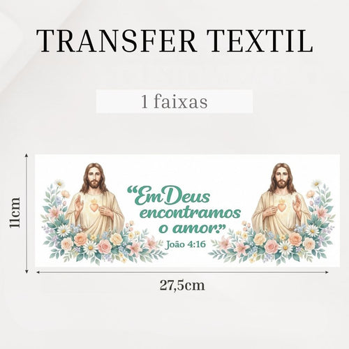 Jesus Sagrado Coração & Rosas - Transfer Têxtil DTF - img 3