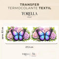 Transfer DTF têxtil Borboleta Azul-Roxa com Rosas