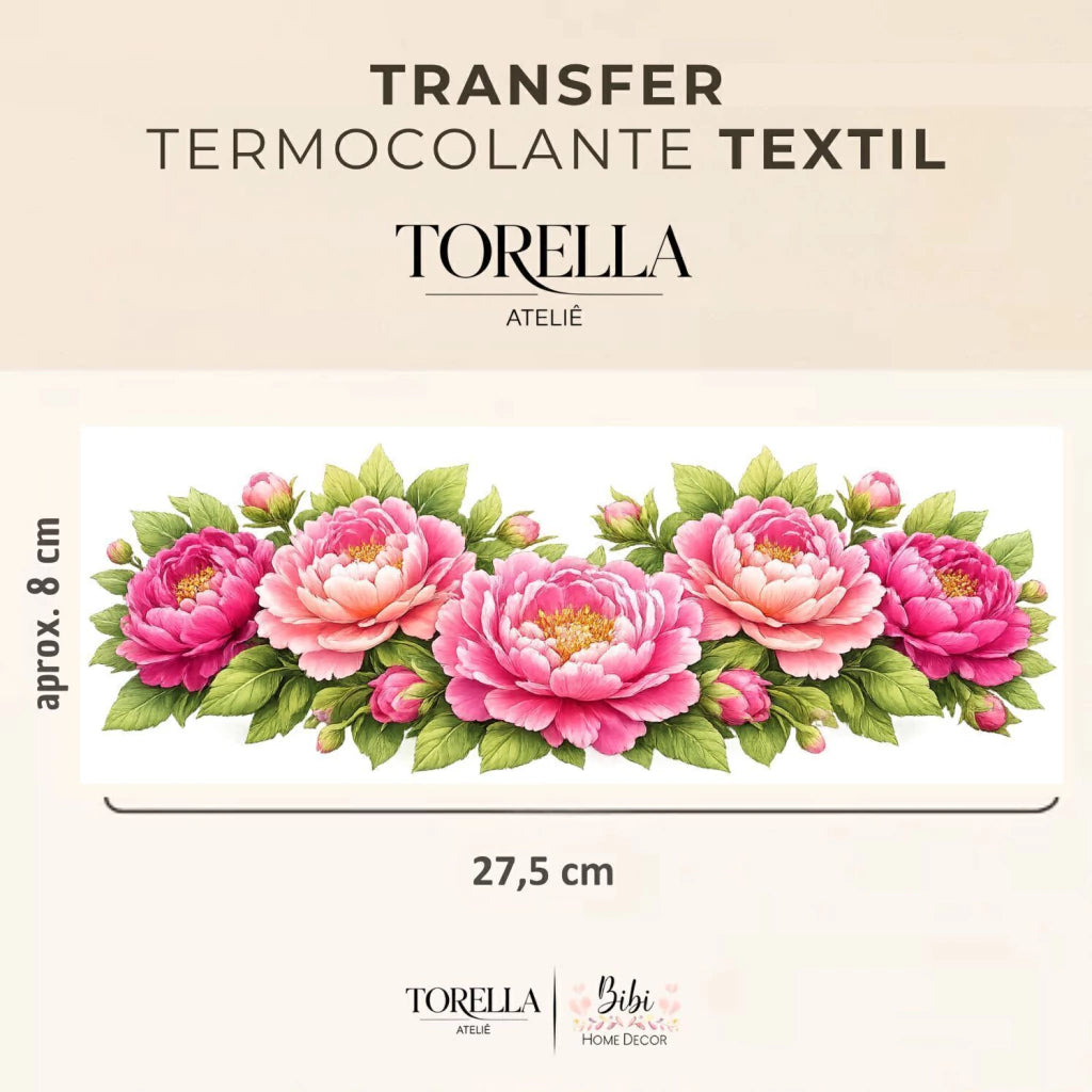 Transfer DTF têxtil Peônia Pink - Arranjo Floral