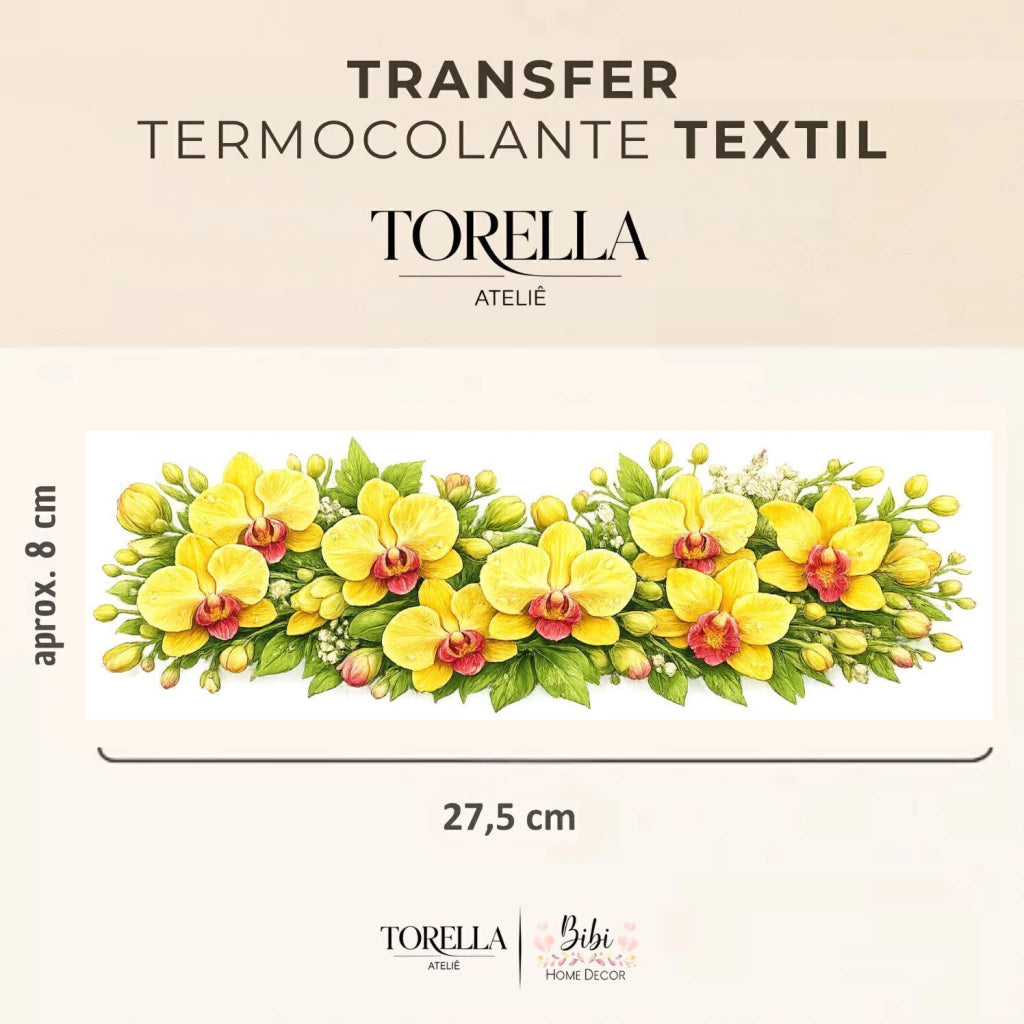 Transfer DTF têxtil Orquídea Amarela - Arranjo Floral