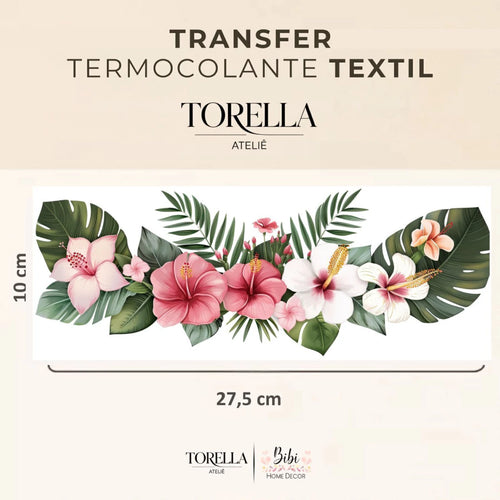 Transfer DTF têxtil Flores Tropicais - Hibisco e Folhagem