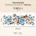 Transfer DTF têxtil Rosa Azul e Bege - Arranjo Floral