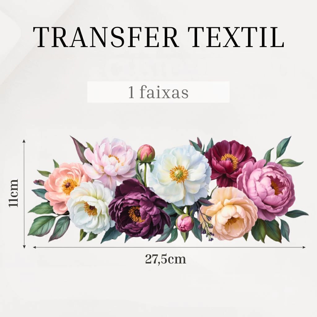 Transfer DTF têxtil Transfer Têxtil DTF - Peônias — imagem 3