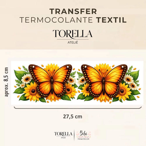 Transfer DTF têxtil Borboleta Laranja com Girassol