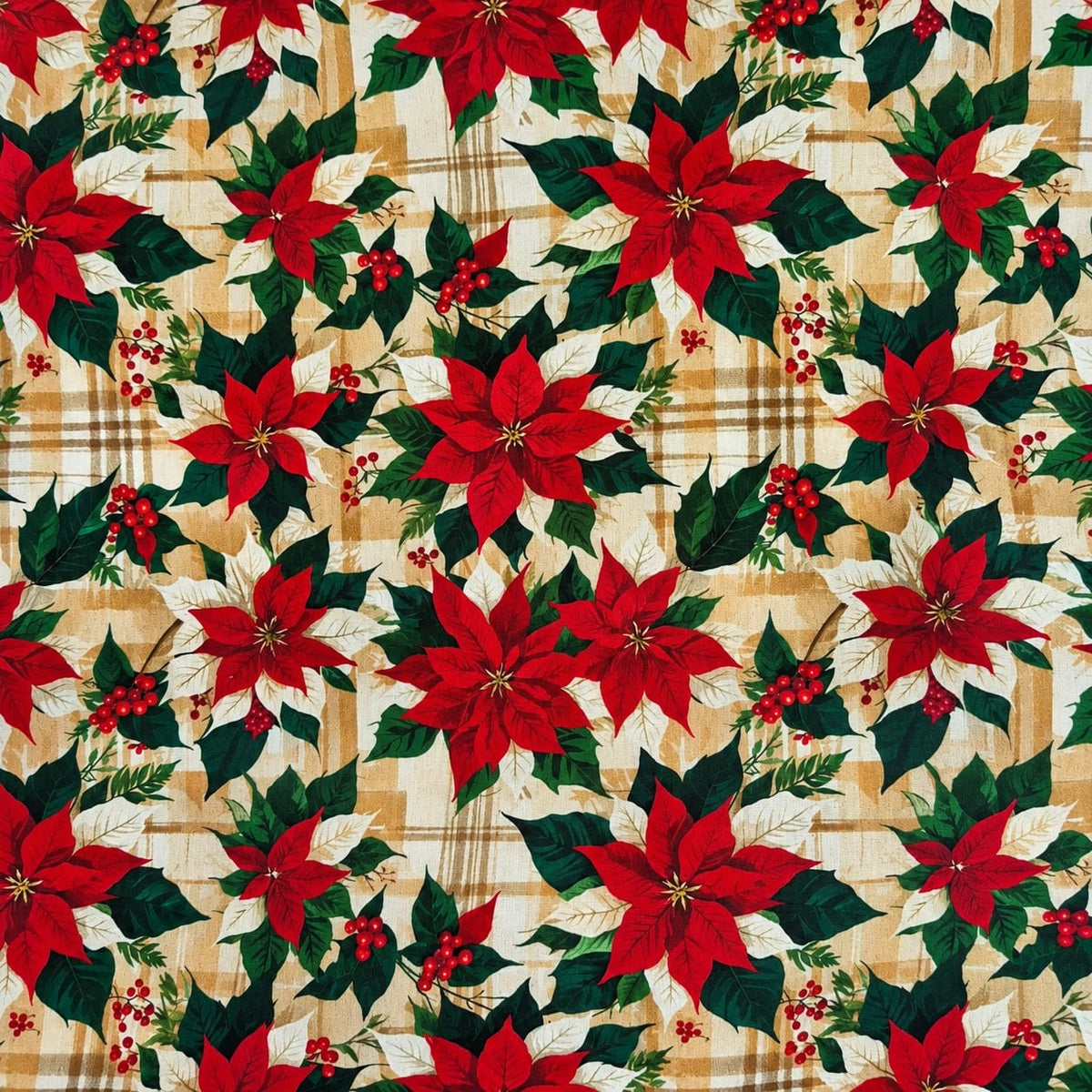 Tricoline flor de Natal fundo xadrez 100% algodão