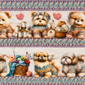 Tricoline barrado cachorrinhos fofinhos 100% algodão
