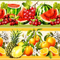 Tricoline barrado frutas tropicais coloridas 100% algodão