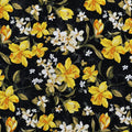 Tricoline floral amarelo fundo preto 100% algodão