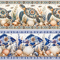 Tricoline barrado Vida Marinha azulejo português 100% algodão