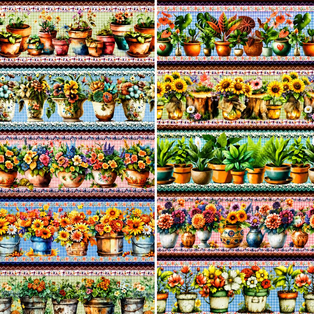 Tricoline estampa Vasos Florais 100% algodão