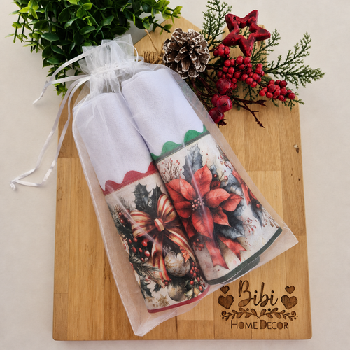 Kit pano de prato Elegância Natalina 2 panos sacaria 100% algodão