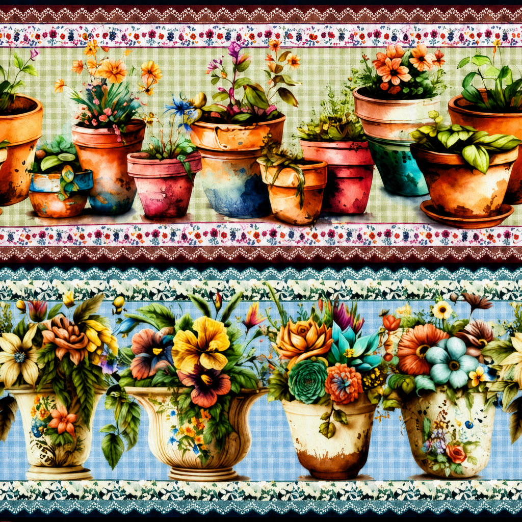 Tricoline estampa Vasos Florais 100% algodão — imagem 2