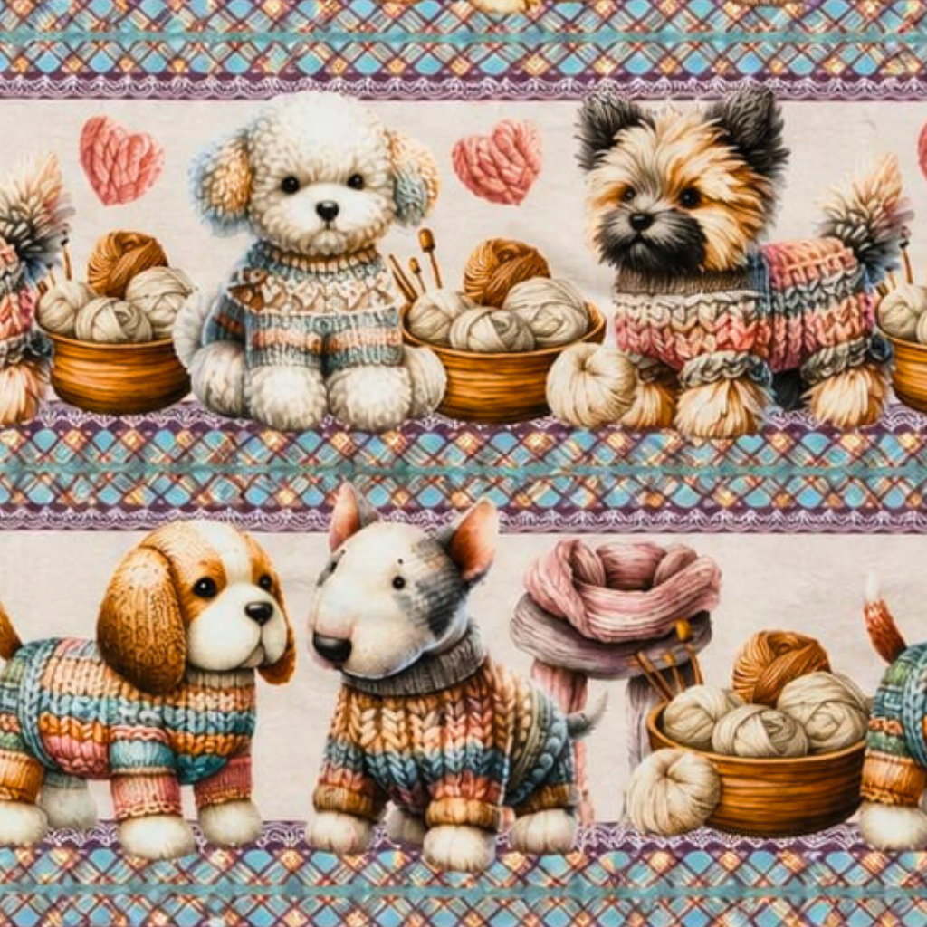 Tricoline barrado cachorrinhos fofinhos 100% algodão — imagem 2