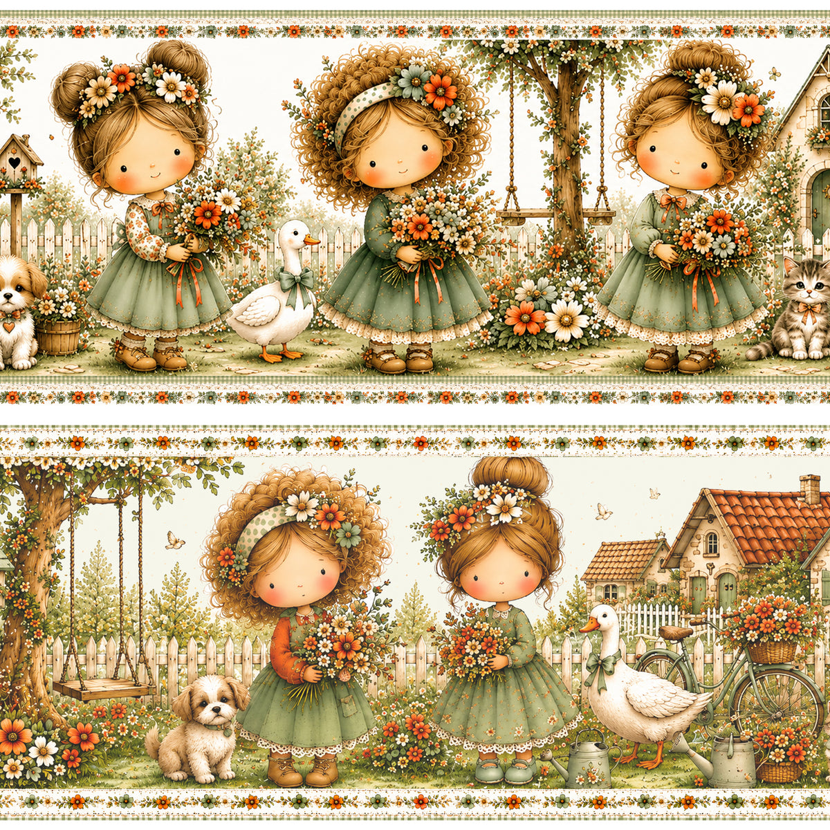 Tricoline barrado Jardim das Meninas 100% algodão — imagem 2