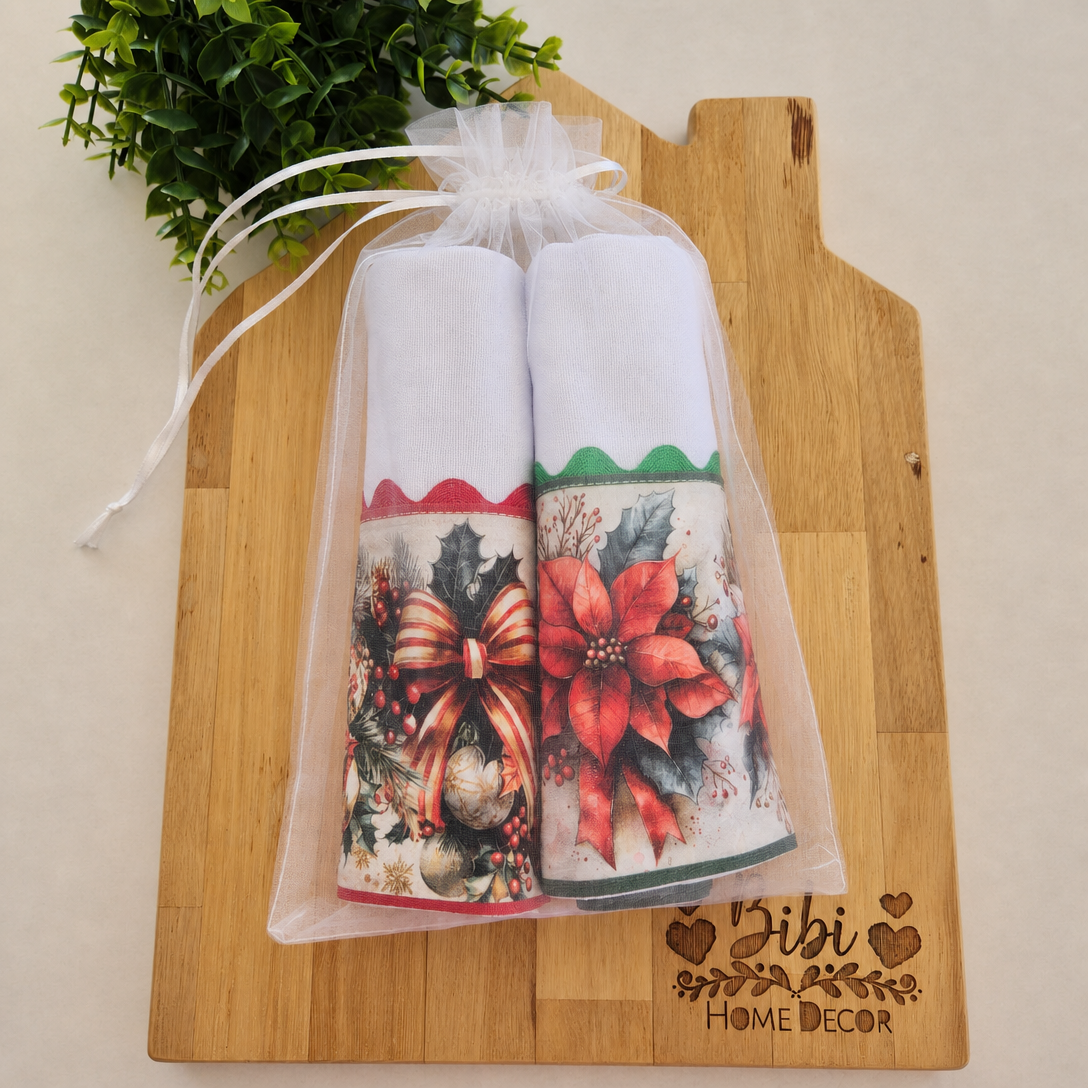Kit pano de prato Elegância Natalina 2 panos sacaria 100% algodão — imagem 3