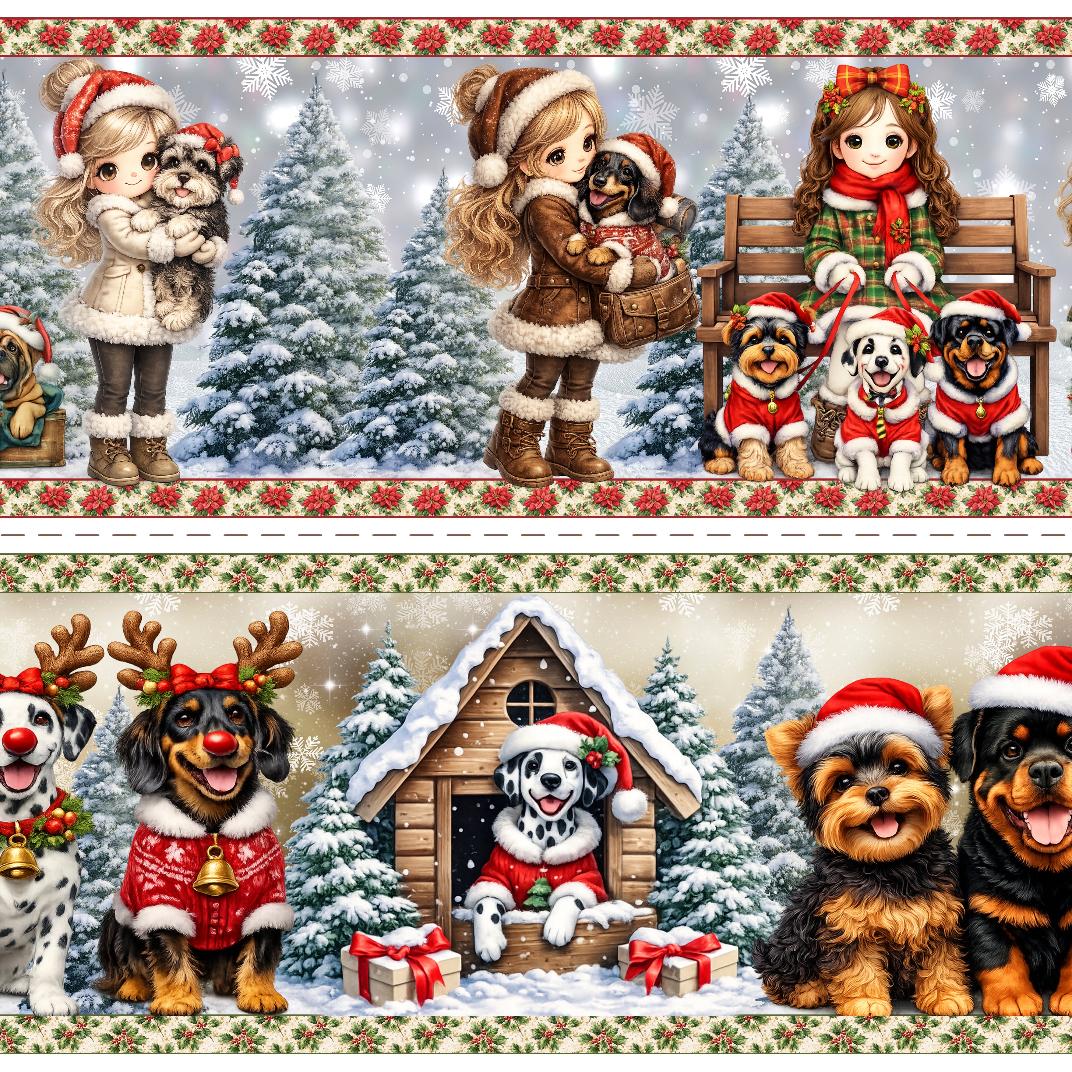 Tricoline estampa Natal Patinhas na Neve 100% algodao — imagem 3