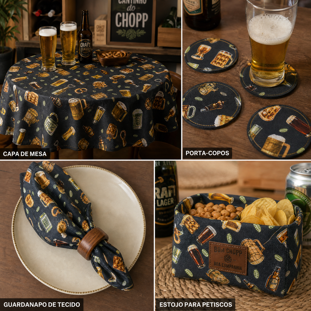Tricoline chopp fundo preto 100% algodão — imagem 3