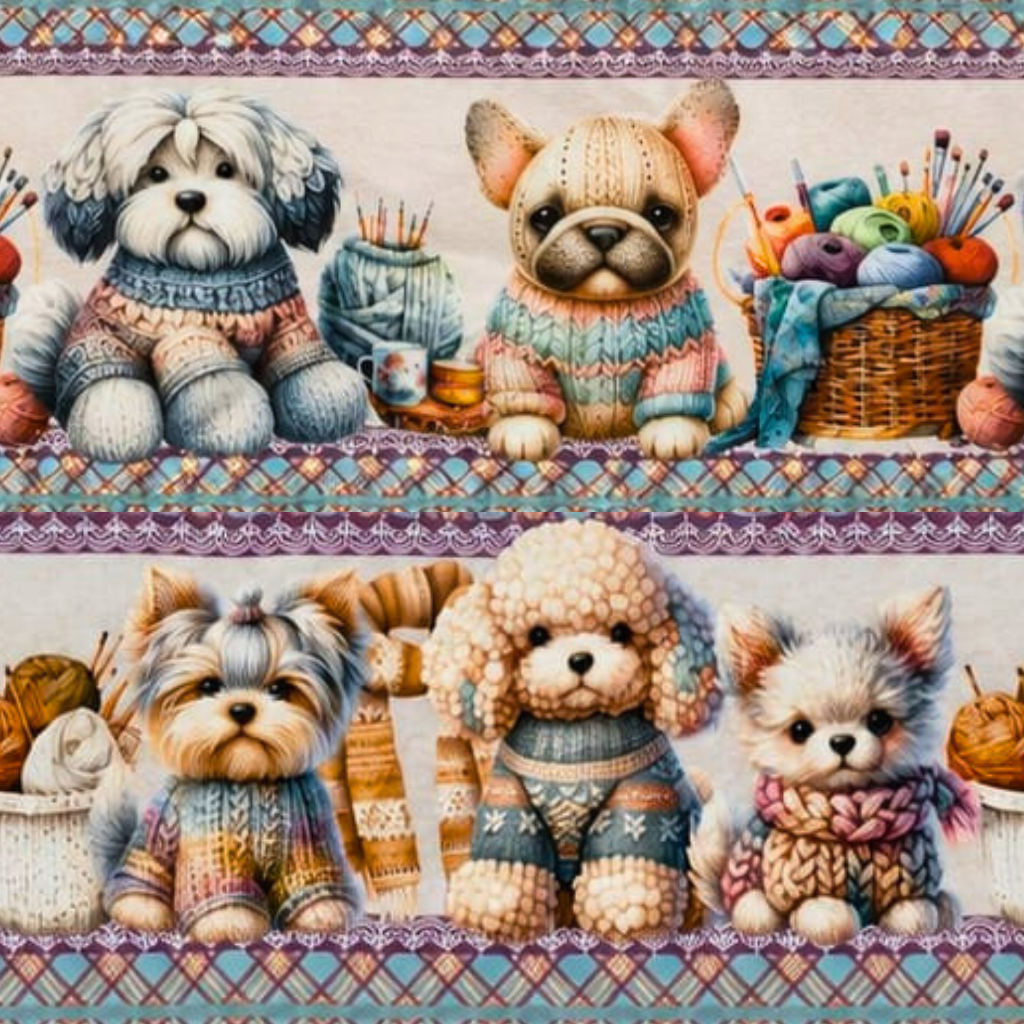 Tricoline barrado cachorrinhos fofinhos 100% algodão — imagem 3