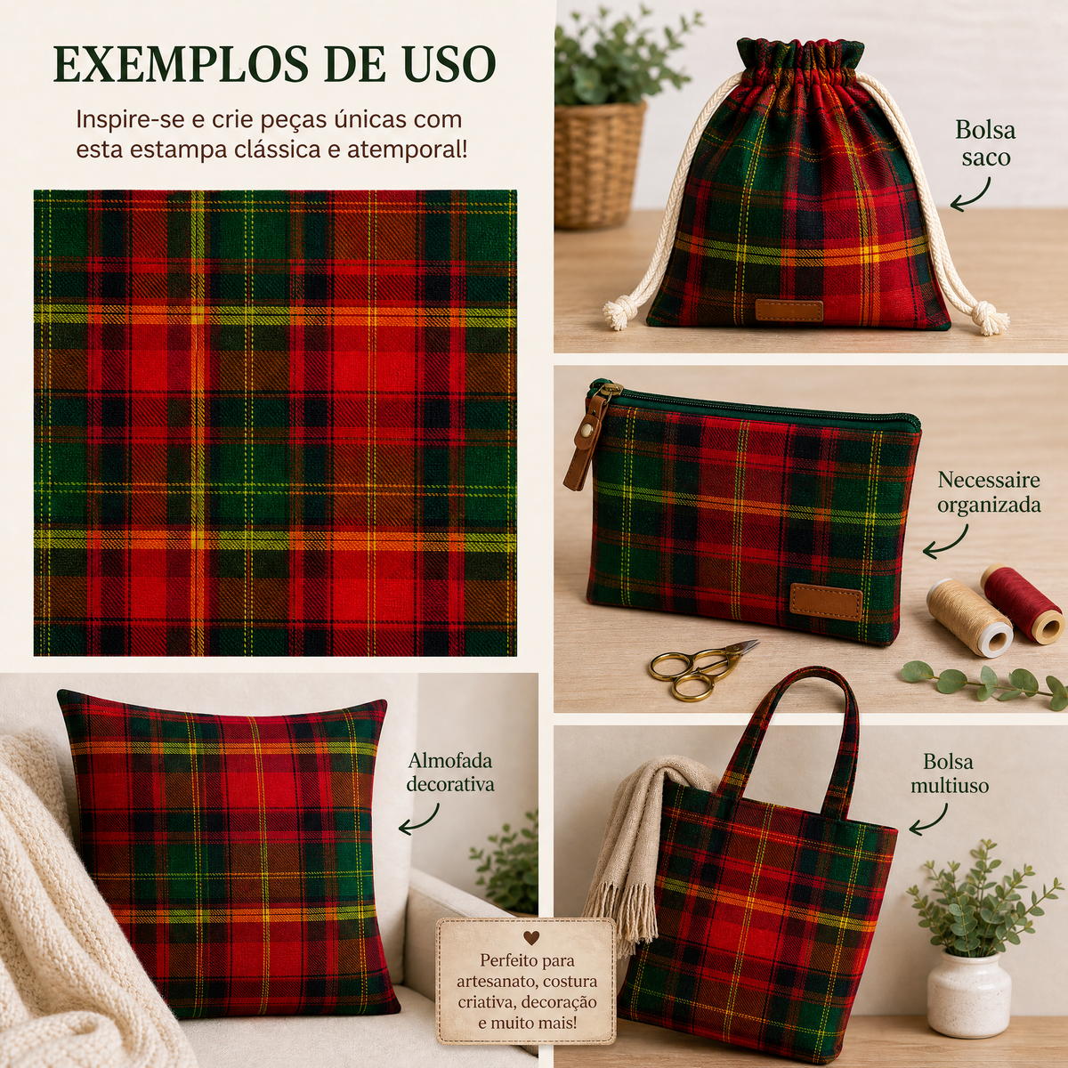 Tecido xadrez escocês de Natal 100% algodão vermelho e verde — imagem 3