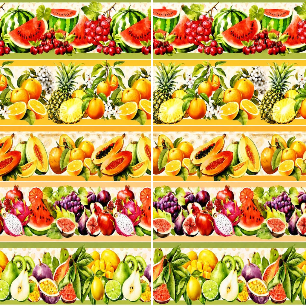 Tricoline barrado frutas tropicais coloridas 100% algodão — imagem 4