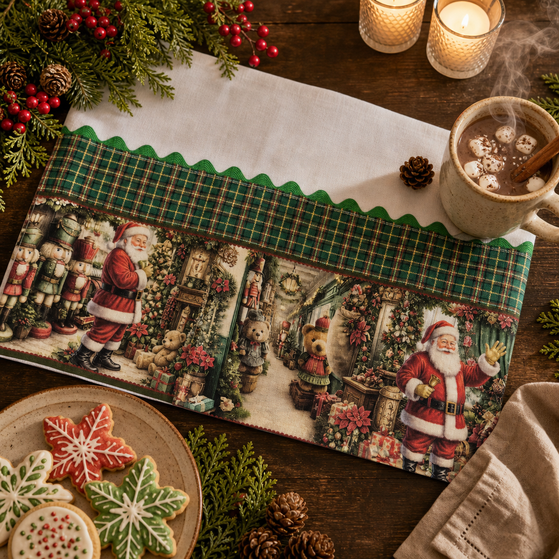 Kit pano de prato Natal Clássico Noel 5 panos sacaria 100% algodão barrado xadrez — imagem 4