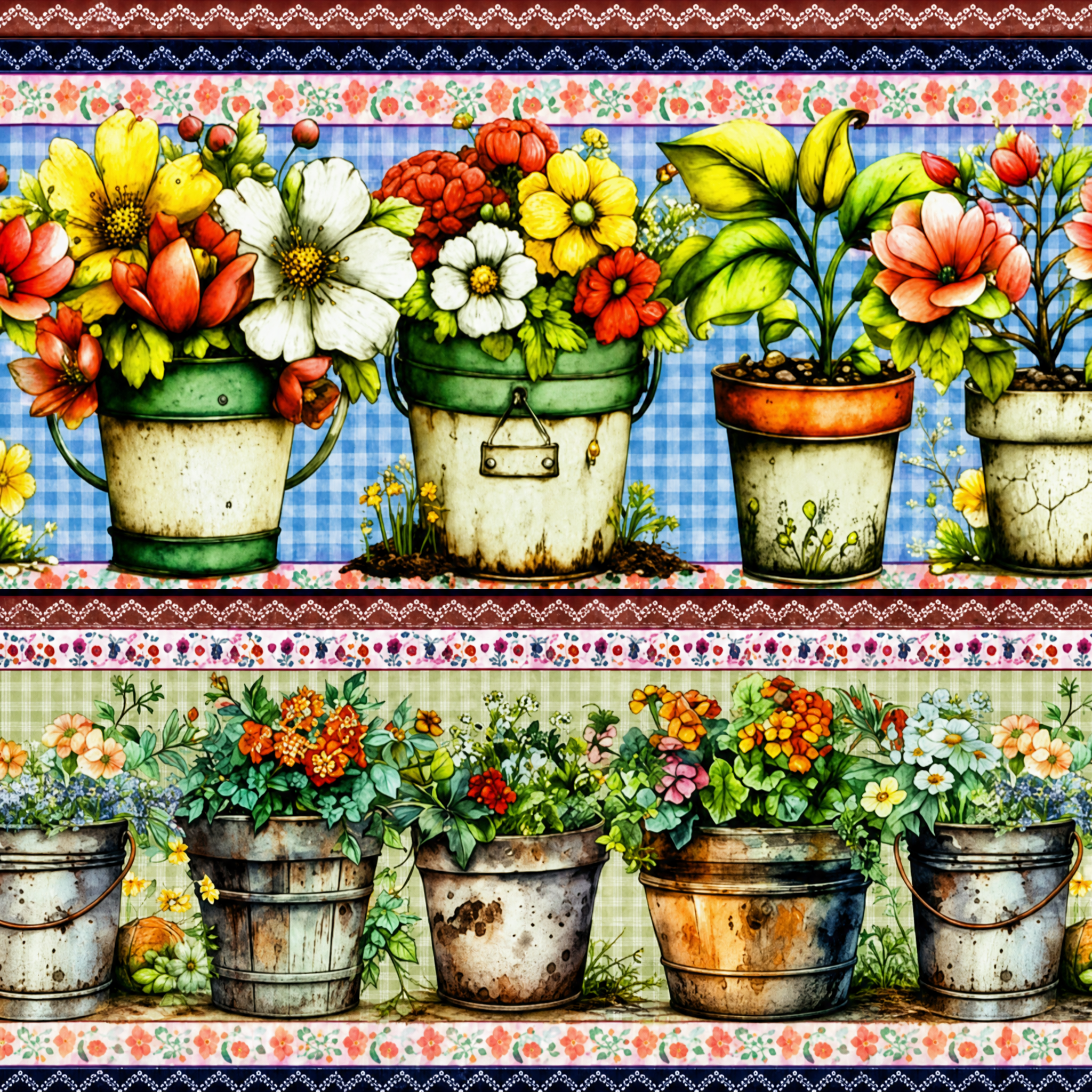 Tricoline estampa Vasos Florais 100% algodão — imagem 4