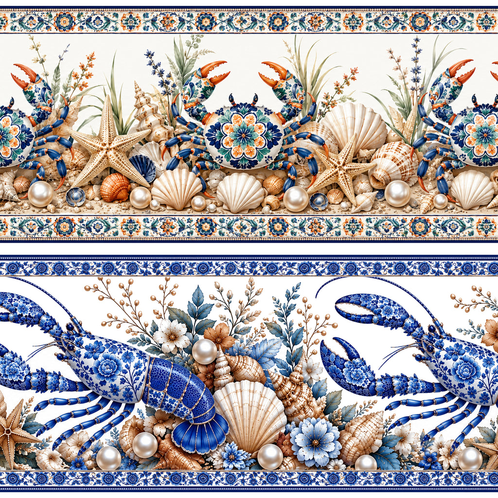 Tricoline barrado Vida Marinha azulejo português 100% algodão — imagem 4