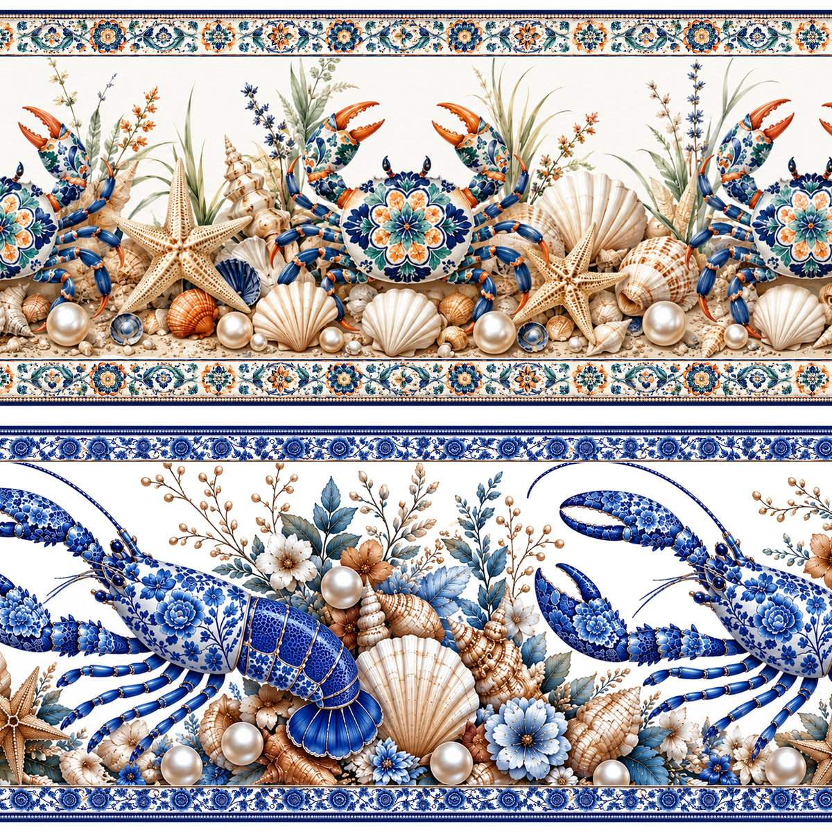 Tricoline barrado Vida Marinha azulejo português 100% algodão — imagem 4