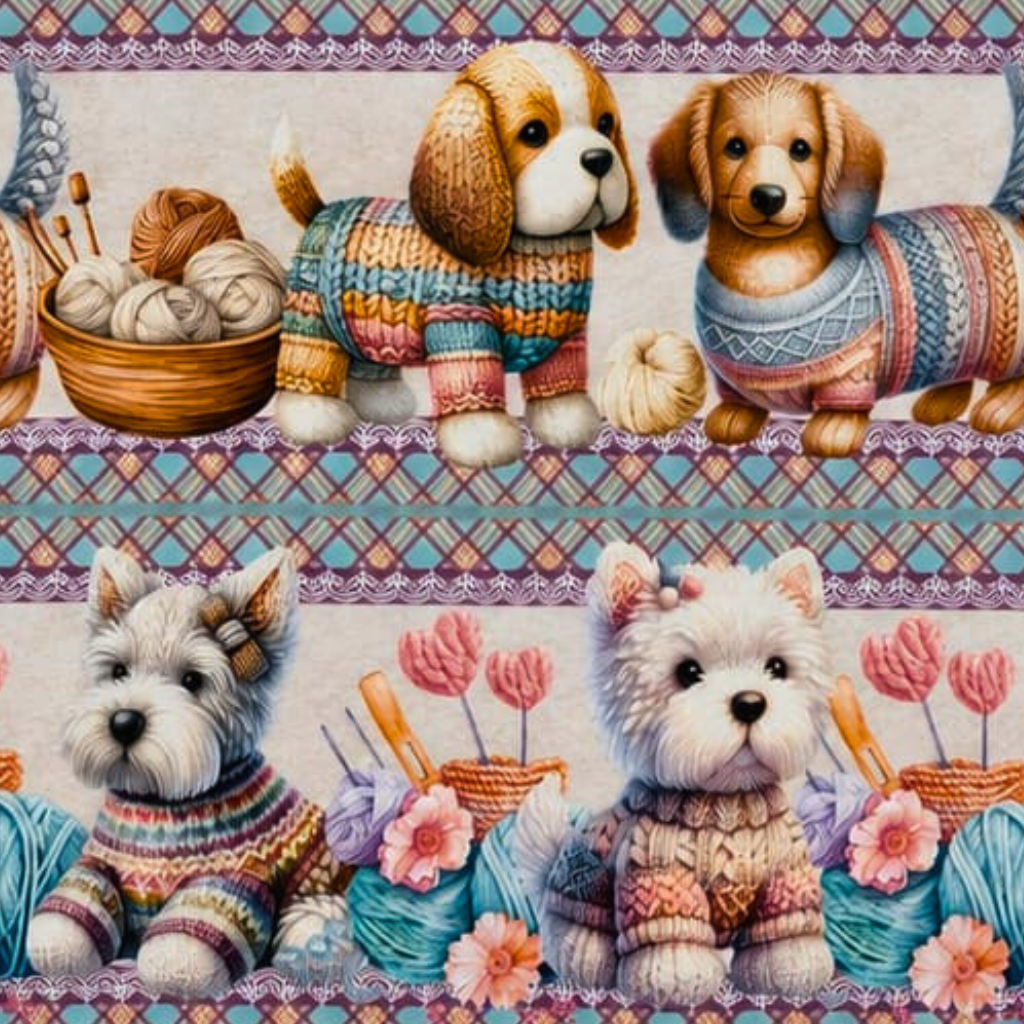 Tricoline barrado cachorrinhos fofinhos 100% algodão — imagem 5