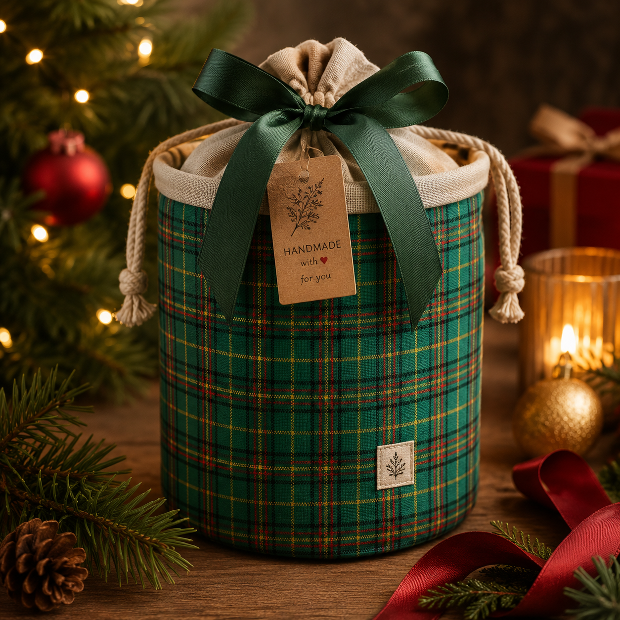 Tecido xadrez Natal Pinheirinho fio tinto verde pinheiro — imagem 5
