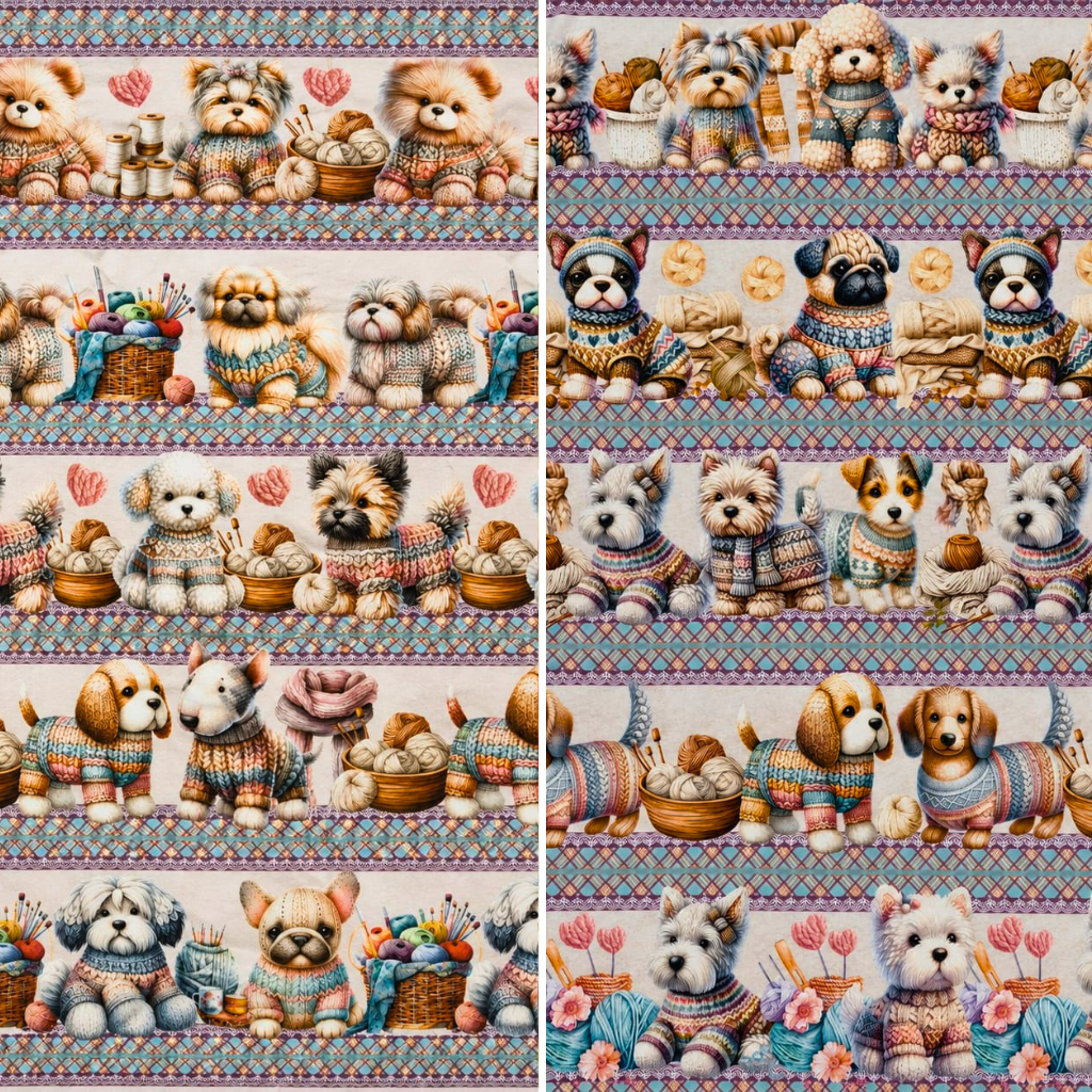 Tricoline barrado cachorrinhos fofinhos 100% algodão — imagem 6