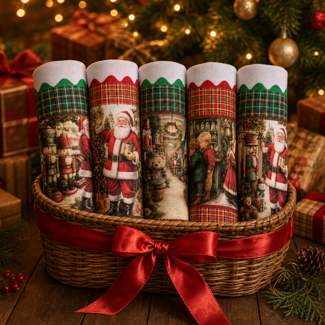 Kit pano de prato Natal Clássico Noel 5 panos sacaria 100% algodão barrado xadrez — imagem 6