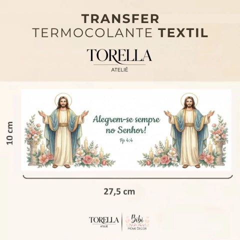 Transfer DTF têxtil Jesus Cristo - Alegrem-se no Senhor