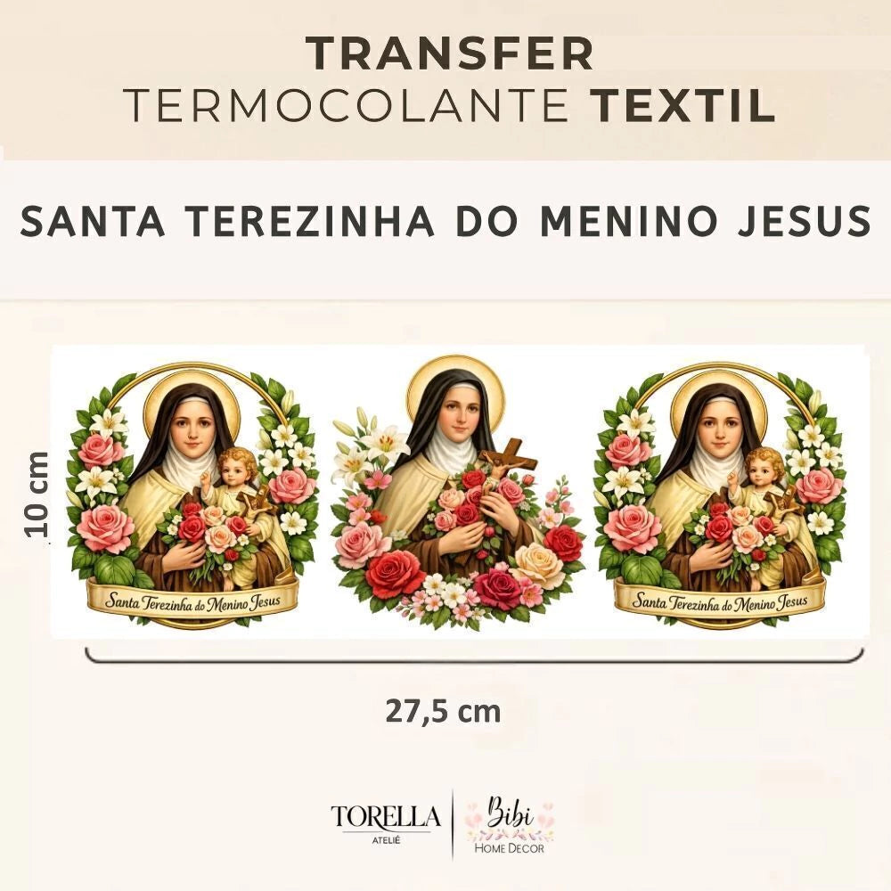 Transfer DTF têxtil Santa Terezinha do Menino Jesus - Trio Guirlanda Floral