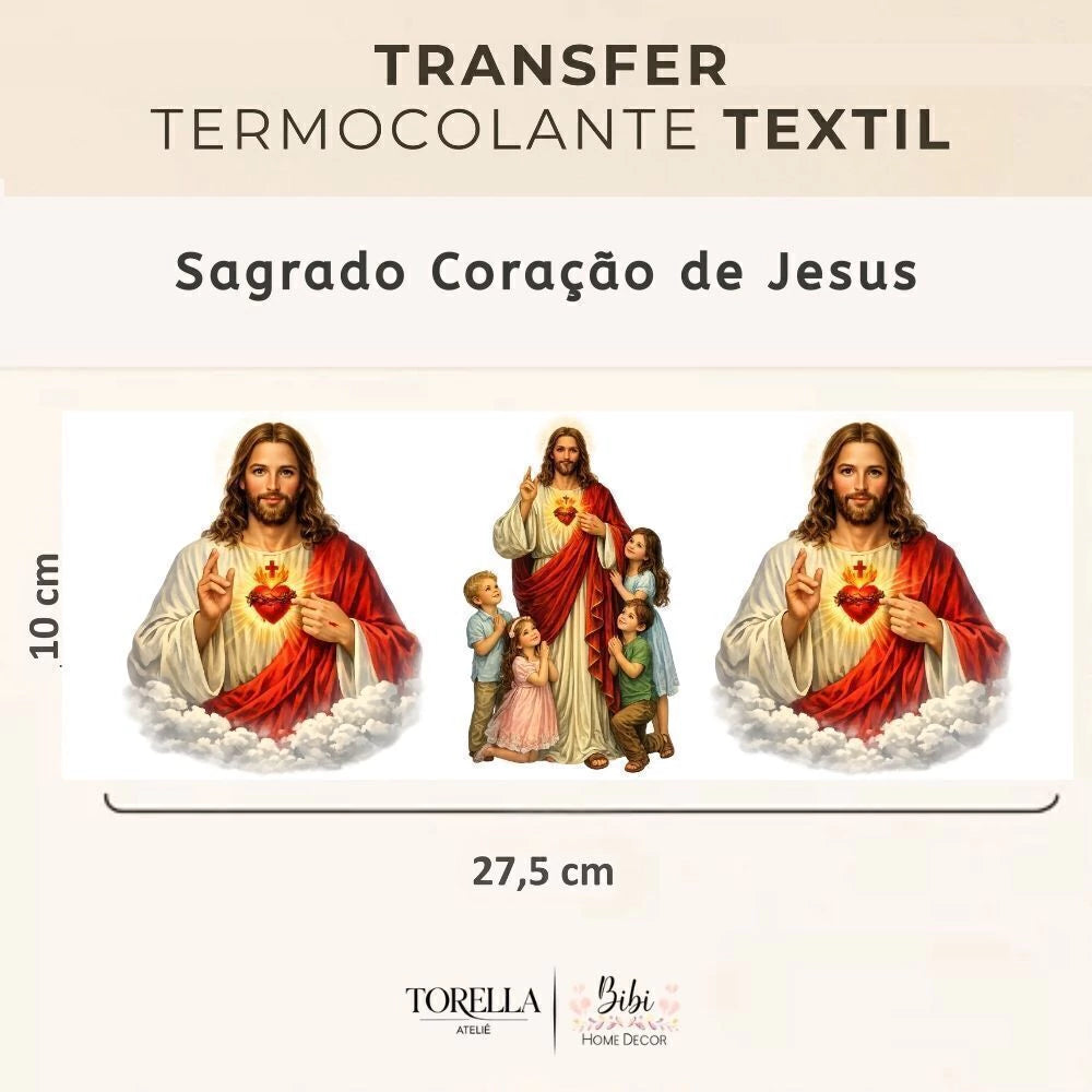 Transfer DTF têxtil Jesus Cristo - Trio Floral Sagrado Coração