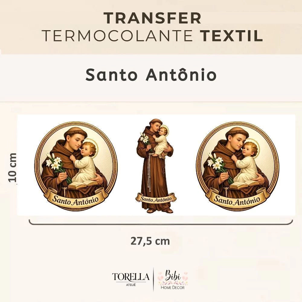 Transfer DTF têxtil São José - Trio Medalha com Menino Jesus