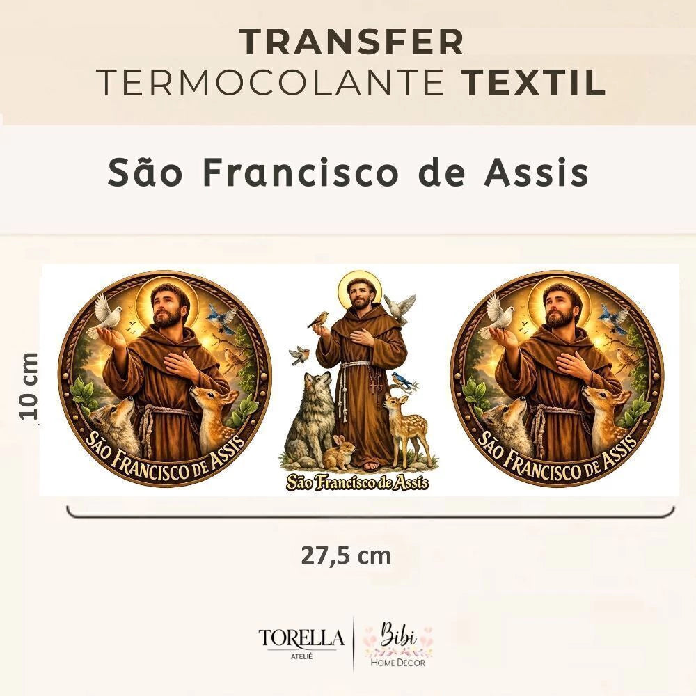 Transfer DTF têxtil São Francisco de Assis - Trio Medalha com Animais